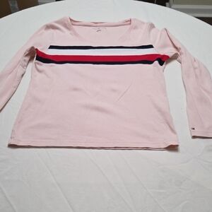 Tommy Hilfiger Pink Long Sleeve Top with Red and Blue Stripes